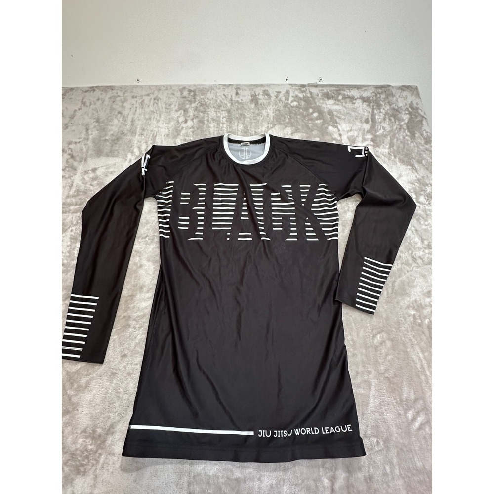 Rashguard Jiu Jitsu Mens Size Small Black Belt Long Sleeve JJ World‎ League NEW
